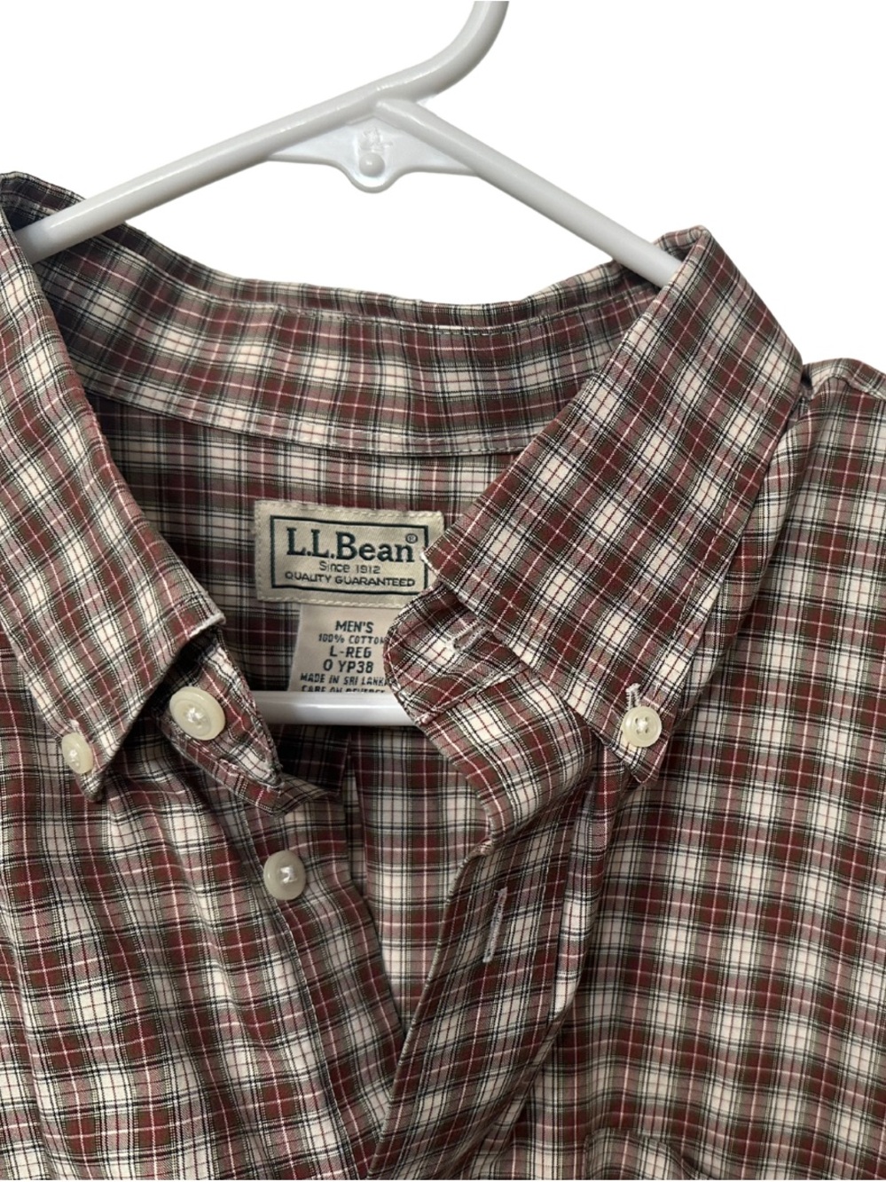 LL Bean Men's Classic Button-Down Plaid Shirt - Rust/White - Picture 3 of 3